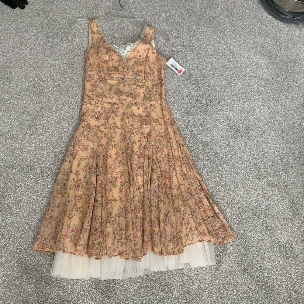 B Darlin Floral Wedding Dress in Peach and Cream